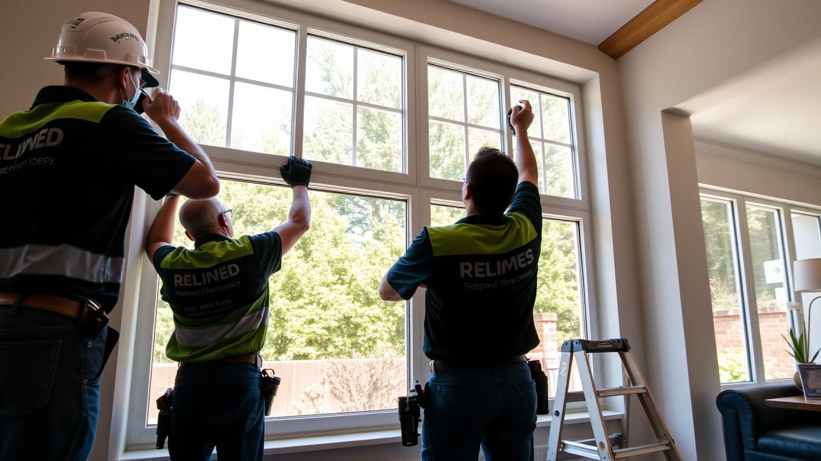 Professional installers fitting a new window